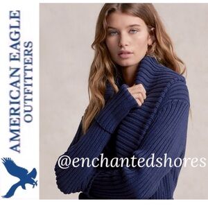 Chunky Knit Sweater Shawl Collar Wrap Front Vneck Vintage Dye Blue Size Large